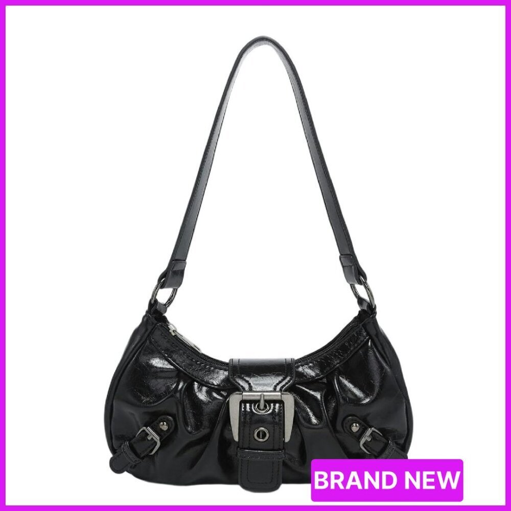 Y2K Hobo Shoulder Bag Punk Goth Clutch Purse Trendy Faux Leather